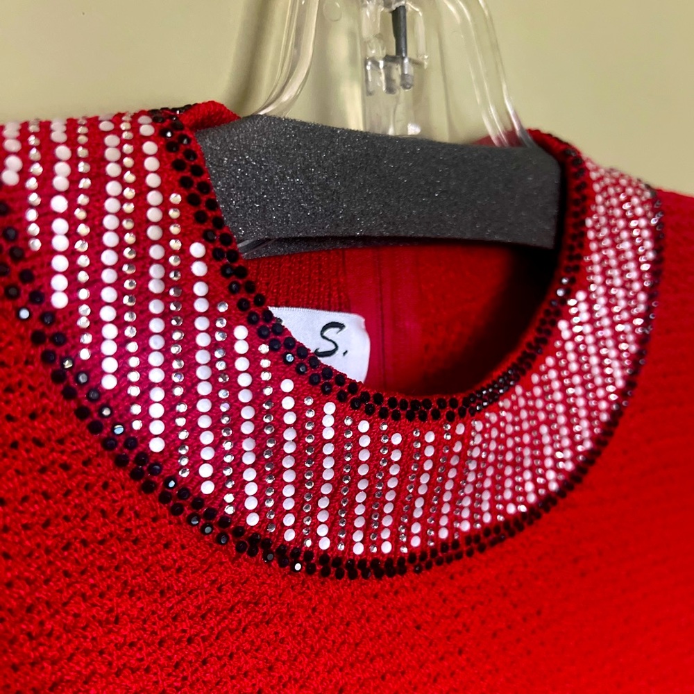 NWT J.S.S. Red sweater with embellished detail around neck and sleeves